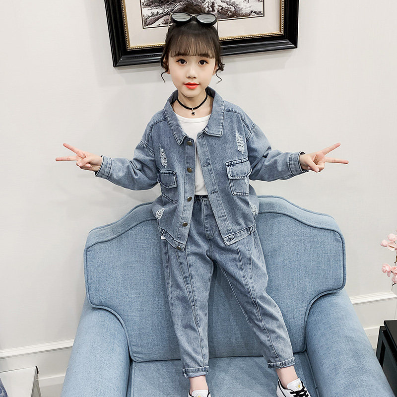 女童三件套春秋套装2023新款牛仔时尚女孩洋气中大儿童装秋季韩版