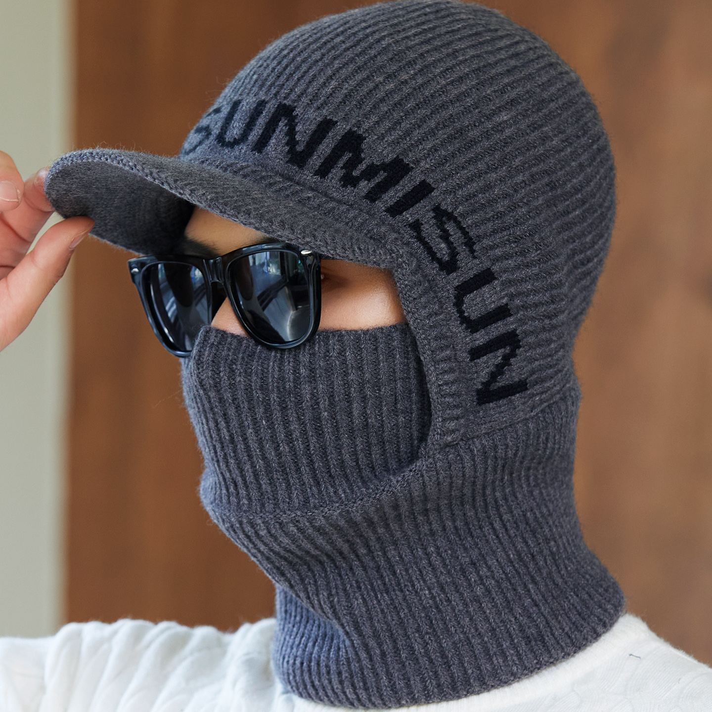 带面罩多戴法骑行毛线男帽时尚