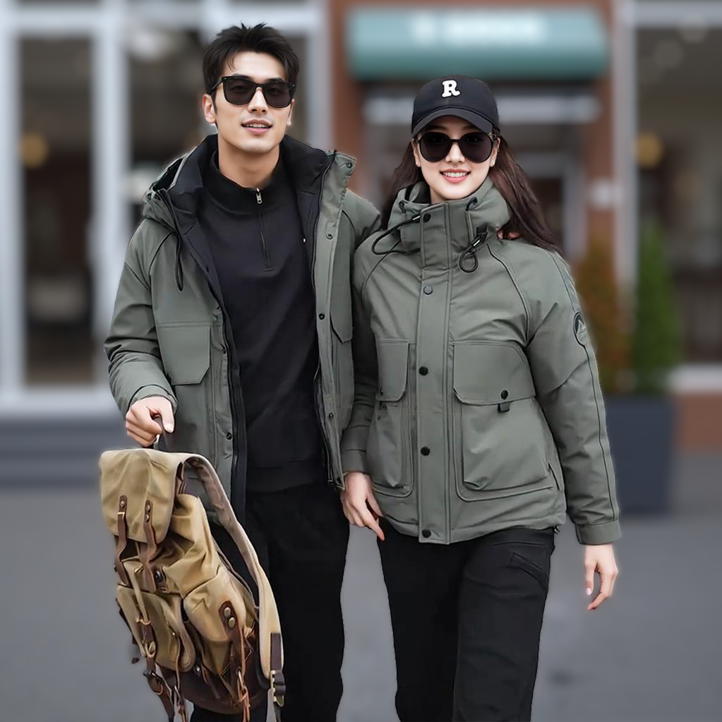 冬季新款冲锋衣男士连帽羽绒服男款潮流工装户外加厚外套