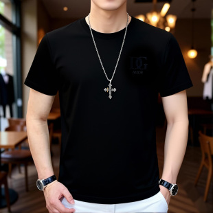 2603 欧洲站轻奢时尚 百搭日常情侣圆领舒适烫钻短袖