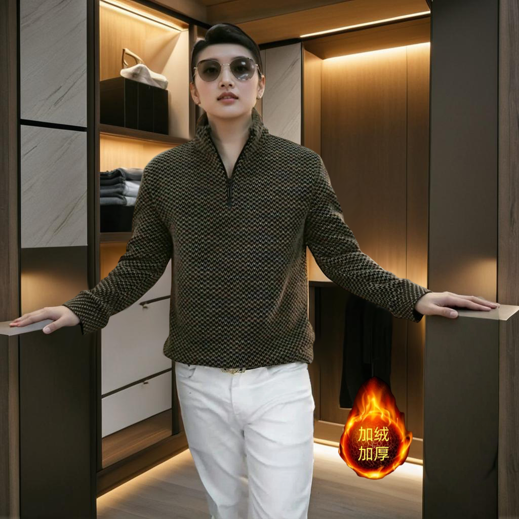 2025加绒加厚立领拉链高工艺品质男士长袖免烫抗褶皱卫衣时尚百搭