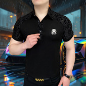 潮流修身 休闲高品质商务翻领时尚 Polo衫 半袖 黑色风暴 2025夏季