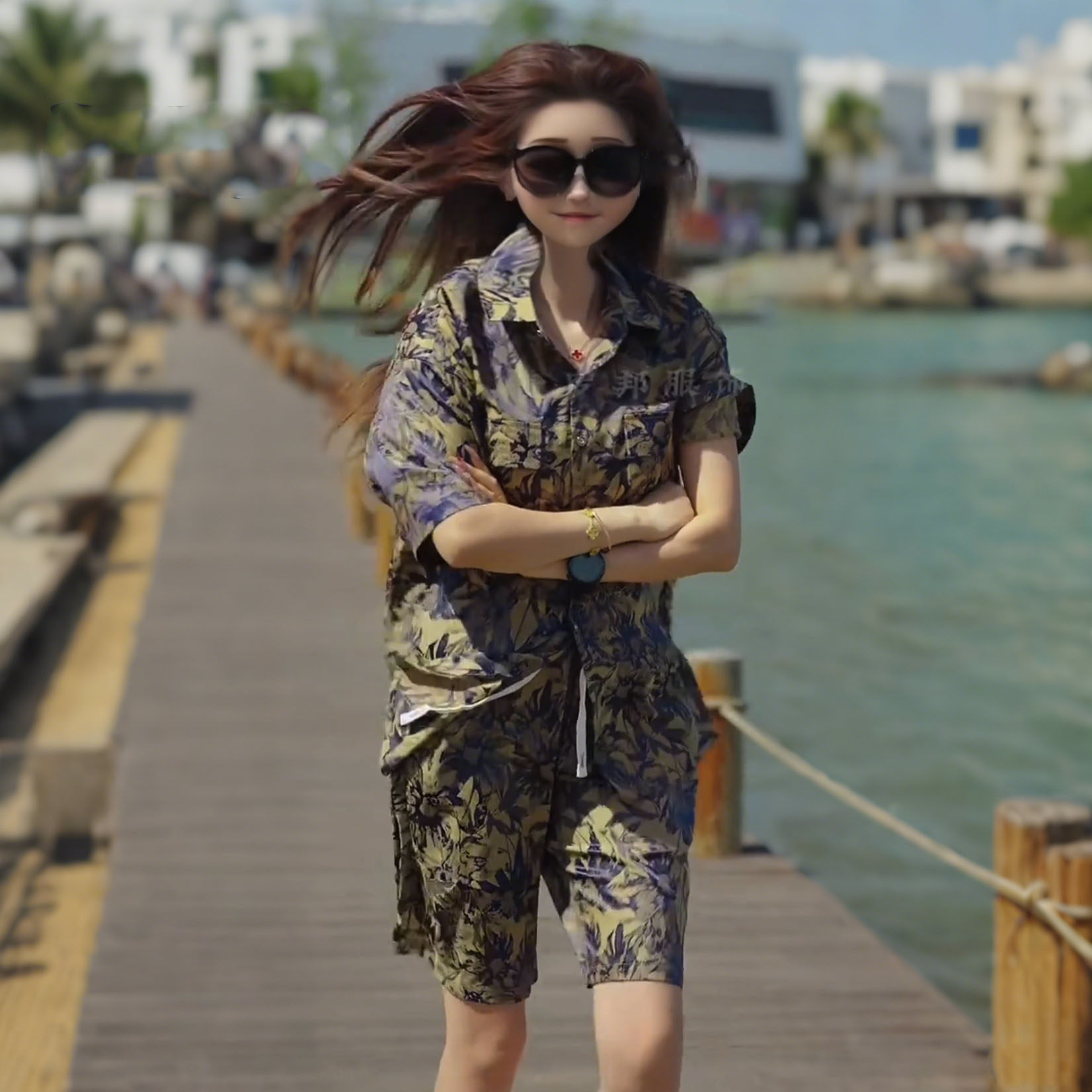 时尚潮牌男装夏季个性印花衬衣短裤套装宽松休闲运动冰丝两件套男,男装,休闲运动套装,淘宝优惠券,粉丝福利购,淘宝优惠卷