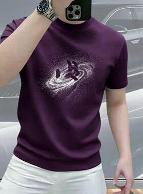 2026马年爆款新款手掌星空印花短袖T恤男士百搭高级感T恤上衣