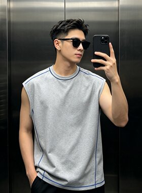 【轻奢时尚】夏季男士潮流无袖背心T恤休闲薄款透气上衣男装5783