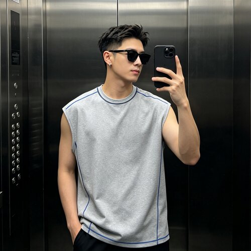 【轻奢时尚】夏季男士潮流无袖背心T恤休闲薄款透气上衣男装5783