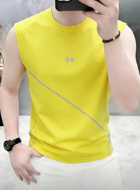 高档男士速干夏季薄款青年户外运动无袖背心T恤时尚透气男装8688