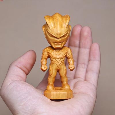 绿檀木雕奥特曼手把件木质工艺品小摆件创意家用摆饰儿童卡通礼品