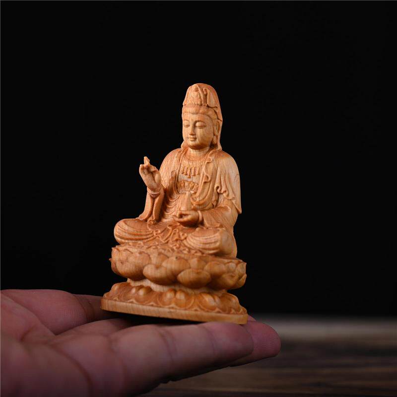 崖柏念珠净瓶观音实木雕刻家居室内古典客厅菩萨佛像木质摆件礼品