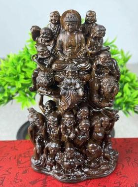 达拉干沉香木雕刻十八罗汉佛像降龙伏虎尊者客厅人物装饰家居摆件