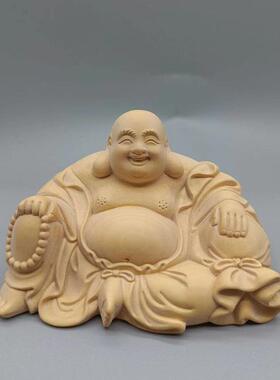 大叶黄杨木雕念珠弥勒佛汽车摆件佛像实木家居装饰品文玩大肚弥勒