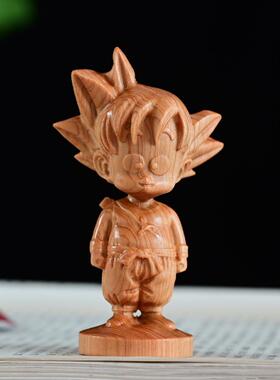 崖柏木雕七龙珠悟空摆件可爱动漫卡通手办工艺品家居汽车装饰手把
