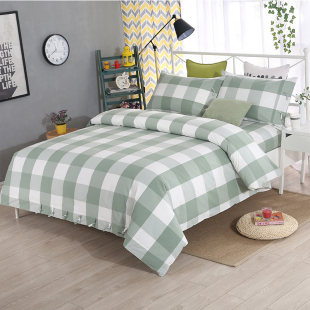 全棉老粗布四件套加密加厚床单老土布民宿简约1.5 2.2床格子 1.8
