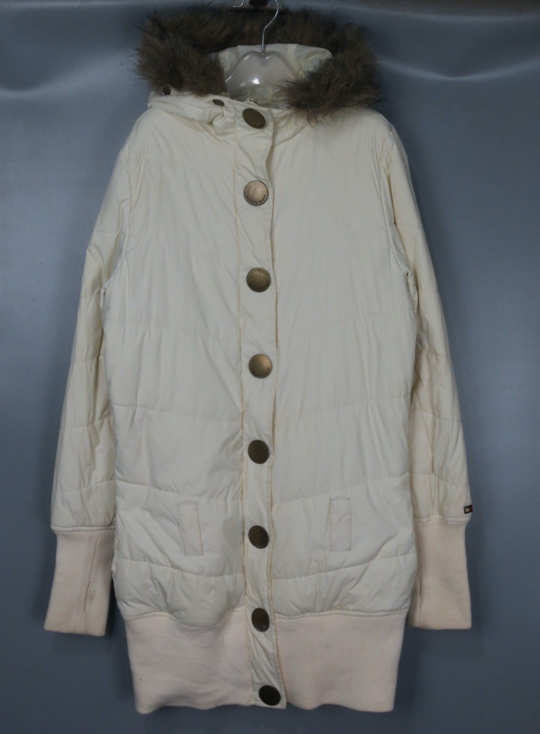 vintage 古着正品tommy潮牌90s秋冬季女款白色中长款棉衣棉服外套