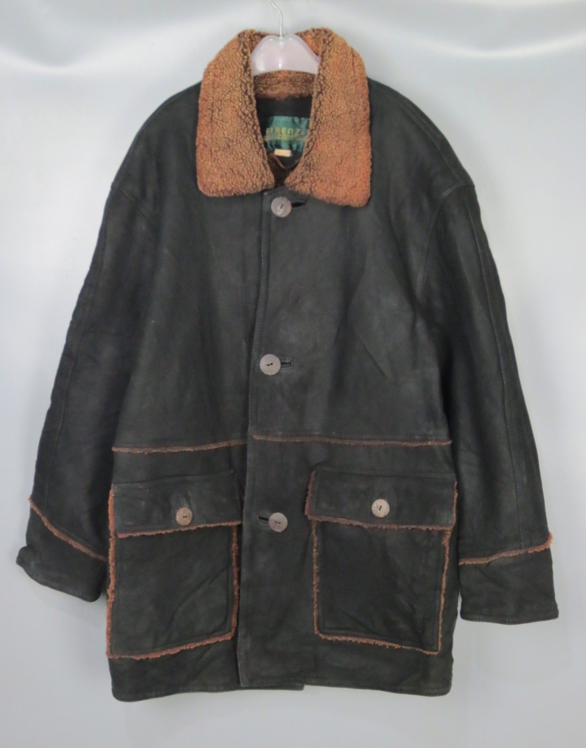 Vintage 古着正品中古黑色翻毛皮内加绒真皮皮衣夹克外套