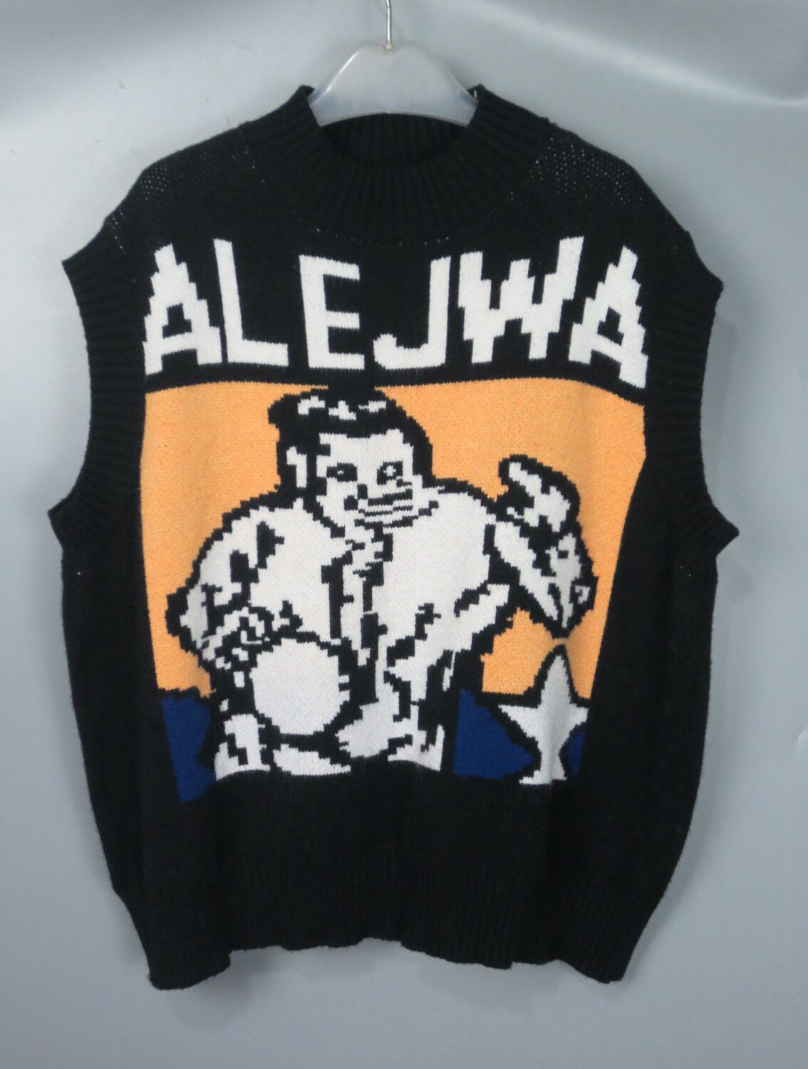 Vintage 古着正品中古90s日本黑色原宿可爱像素卡通毛线马夹马甲