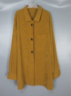 Vintage 古着正品中古日本土黄色纯色纯色暗扣垂感宽松长袖衬衫