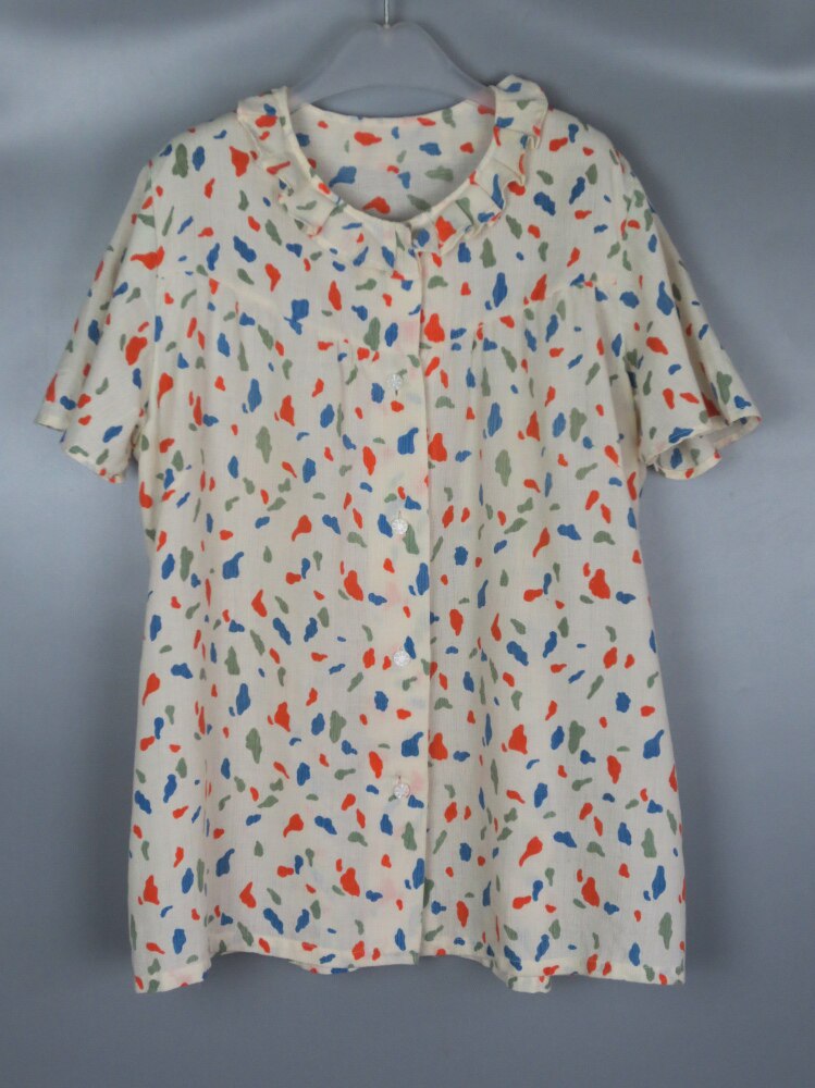 Vintage 古着正品80年代女款彩色碎花可爱淑女短袖衬衫