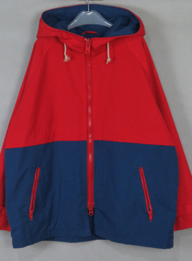 Vintage古着中古90s日系街头风春秋季红蓝色撞色连帽工装夹克外套