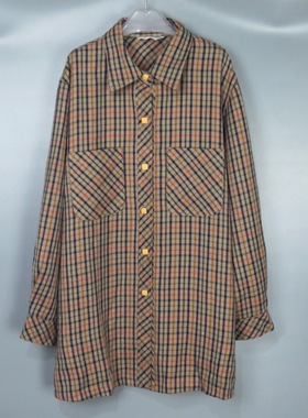 Vintage 古着正品DANIELS韩国产棕色网纹格子羊毛长袖衬衫