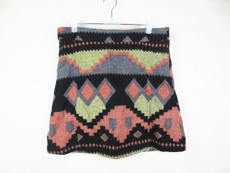 Vintage 古着秋冬韩国卡通像素撞色可爱淑女清新毛呢半身靴裙短裙