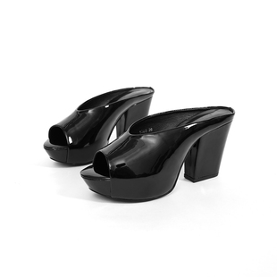 休闲外穿高跟鞋 牛皮版 新款 女25年夏季 简约鱼嘴露趾粗跟增高凉鞋