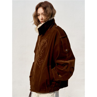 可脱卸毛领上衣 刺绣夹绵夹克外套秋冬款 洛边 原创设计师款