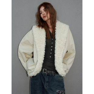 派克服复古慵懒风仿羊羔毛夹克外套女 原创设计师款 洛边 冰岛月夜