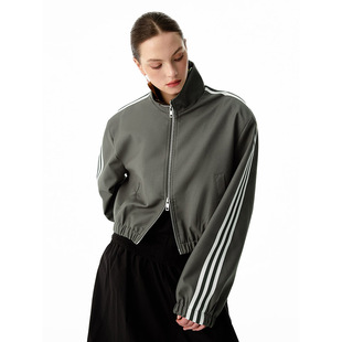 洛边 直角肩未来感拼接外套高腰露脐设计甜酷飞行夹克上衣