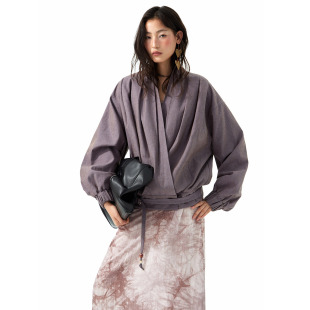 复古文艺风短外套女立体剪裁宽松上衣 原创设计师款 洛边 紫藤萝