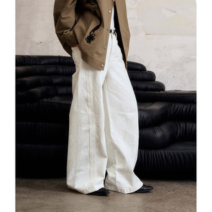 新款 洛边 复古慵懒风宽松印花牛仔裤 小众设计款 暗纹肌理