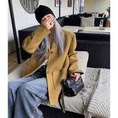 100羊毛原创设计师款 洛边 公路银杏 毛呢外套宽松上衣女复古女