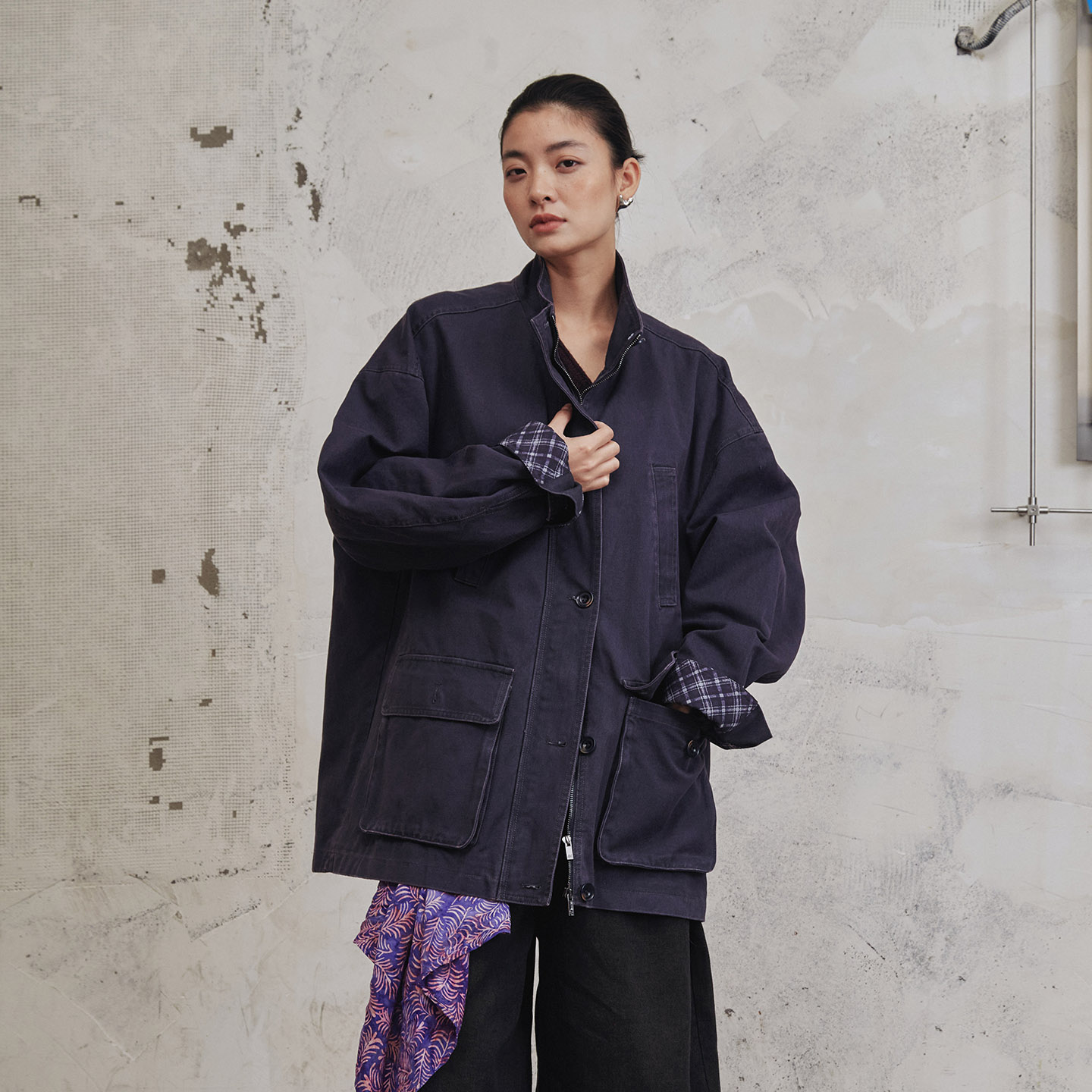 复古工装外套宽松显瘦拼接夹克