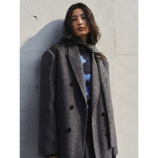 外套女秋冬西服毛呢中长款 双面呢西装 大衣 原创设计师款 洛边