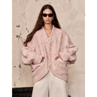 复古慵懒风宽松廓形毛呢外套上衣新款 洛边 原创设计款