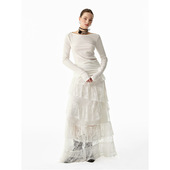 洛边 原创设计A字重工蛋糕裙纯色甜辣风拼接宽松显瘦中长半身裙女