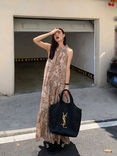 连衣裙 前后两穿印花背心系带宽松长款 洛边 原创设计师款