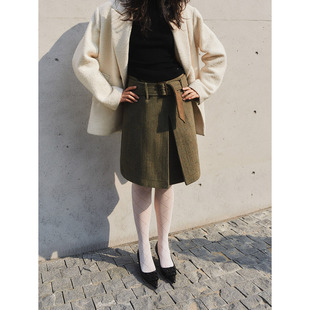 洛边 复古毛呢半身裙女高腰显瘦A字百褶中裙通勤小众
