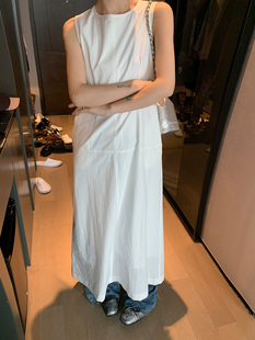 洛边 初恋 匹马棉背心连衣裙夏季新款中长款纯色进口棉裙子