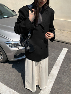 小众设计休闲高级上衣西服 新款 洛边精密拱针工艺黑色西装 外套秋季