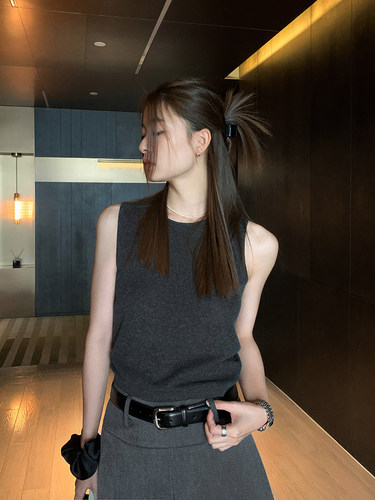 百搭洛边针织亚麻韩系背心