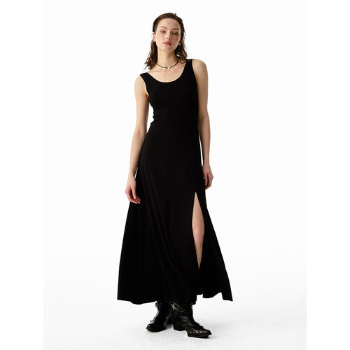 洛边【巴黎野蔷薇】“送腰带”无袖夏连衣裙性感气质开叉针织长款