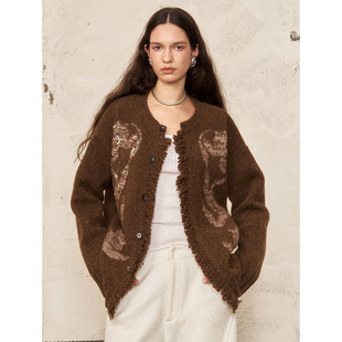 复古慵懒风宽松廓形毛衣上衣新款 洛边 原创设计款