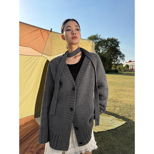 上衣针织中长款 羊毛开衫 宽松显瘦毛衣外套冬 叠搭王 洛边