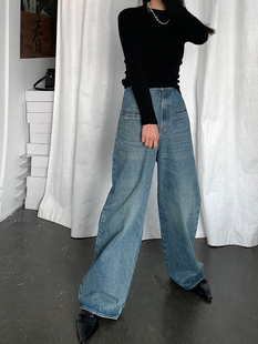 重磅宽松洗水做旧阔腿 复古美式 洛边LMNACI可咸可甜牛仔裤 炸街款