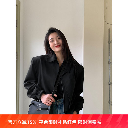 拼接假两件拉链外套洛边百搭