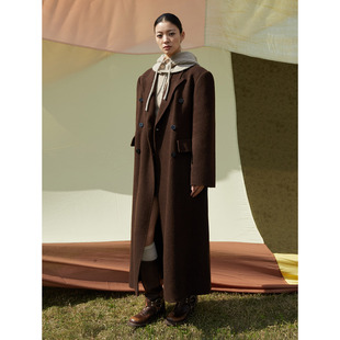 洛边 100%绵羊毛双面呢冬大衣宽松收腰毛呢双排外套 花瓶腰2.0