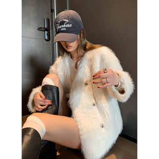 洛边 仿皮草毛毛外套上衣宽松百搭千金感冬显瘦保暖 牛乳白