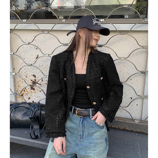 洛边 羊毛金属扣亮丝勾花别致小香风外套秋宽松上衣 设计师款