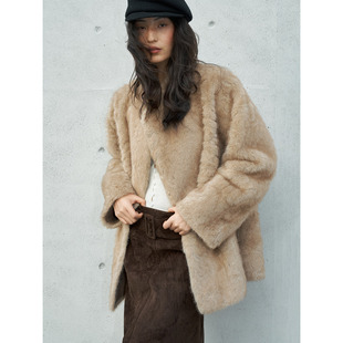 仿皮草外套宽松廓型毛绒大衣皮毛一体 原创设计师款 洛边 新年战袍